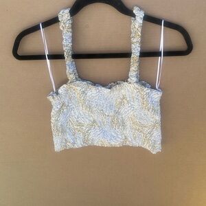 Paper Crane Textured White and Cream Crop Top